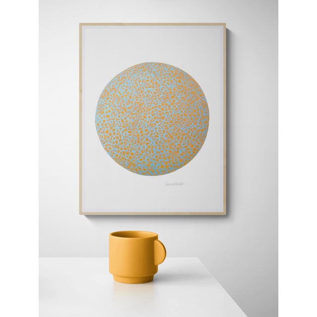 Contemporary Circle Swirls With Orange and Blue Acrylic Painting For Sale - Image 3 of 5