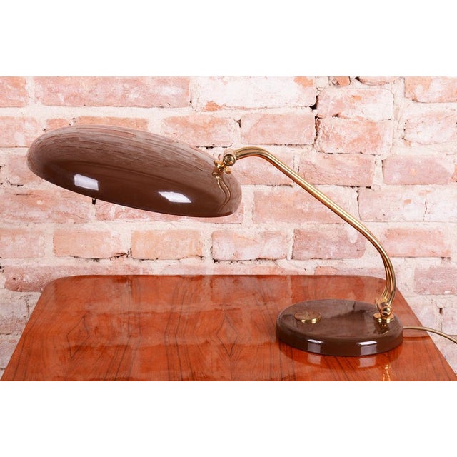 Brown Mid-Century Brass Table Lamp attributed to E. Hillebrand, Germany, 1950s For Sale - Image 8 of 13