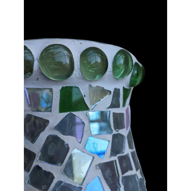 Pink Vintage Mosaic Glass Rose Flower Glass Hurricanes- A Pair For Sale - Image 8 of 14