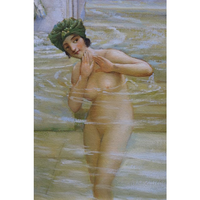 Textile Late 20th Century Ladies Bath House Pompeii Roman Oil Painting After Sir Lawrence Alma-Tadema 31" For Sale - Image 7 of 11