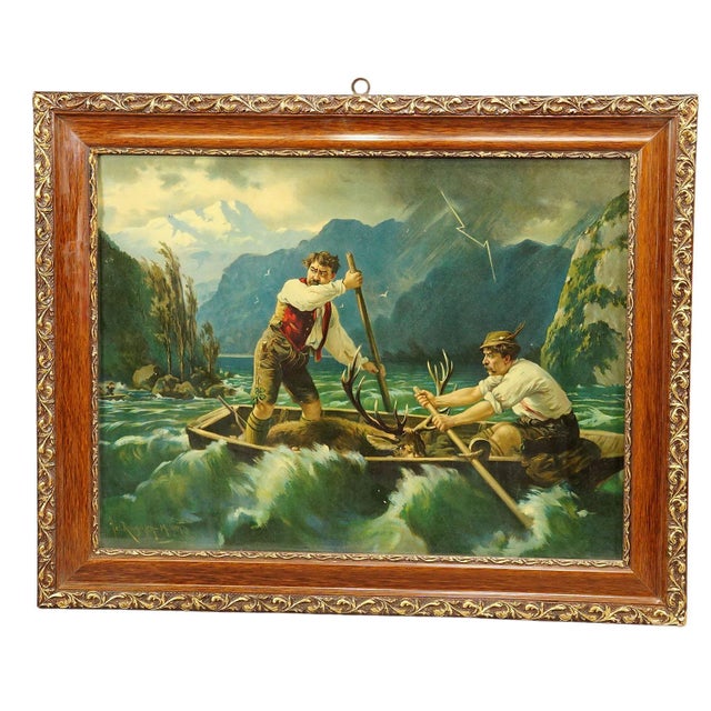 Antique Oil Print With Dramatic Poacher Scene After Josef Ringeisen For Sale - Image 9 of 9