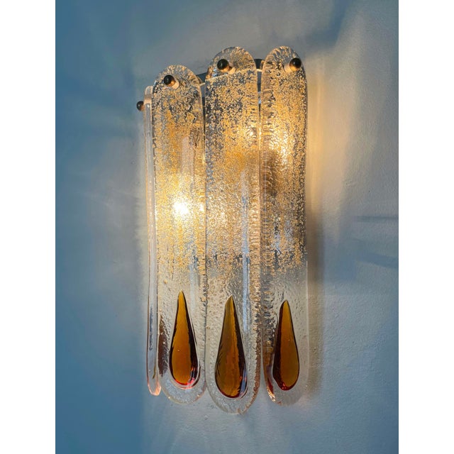 Boho Chic Italian Amber Murano Glass Wall Sconces from Mazzega, 1970s, Set of 2 For Sale - Image 3 of 10