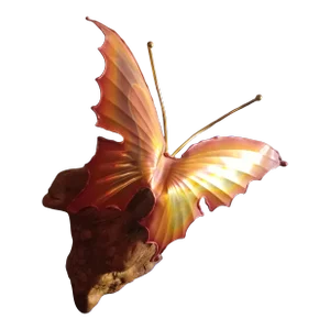Brutalist Brass Butterfly on Driftwood Base Sculpture