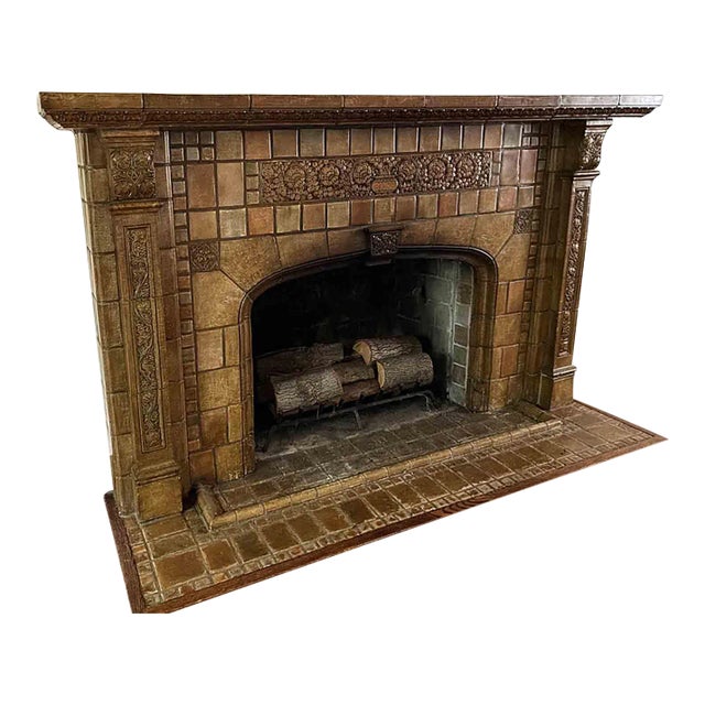 Antique Tile Mantel - Arts and Crafts Style For Sale