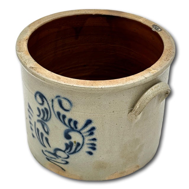 Blue Very Nicely Blue Decorated Small 1 Gallon Size Antique American Stoneware Storage Crock - Mid 19th Century For Sale - Image 8 of 18