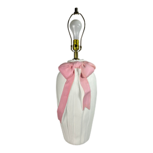 80s Post Modern Draped Cloth Pink Bow Ribbon Coquette Plaster Table Lamp With Brass Fittings