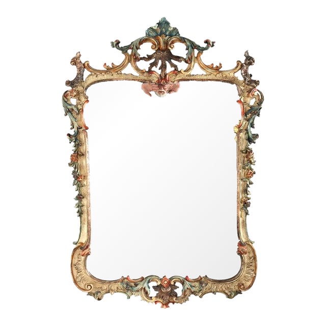 Large 54" French Niccolini Louis XIV Style Polychromed Mirror Signed 20thC For Sale