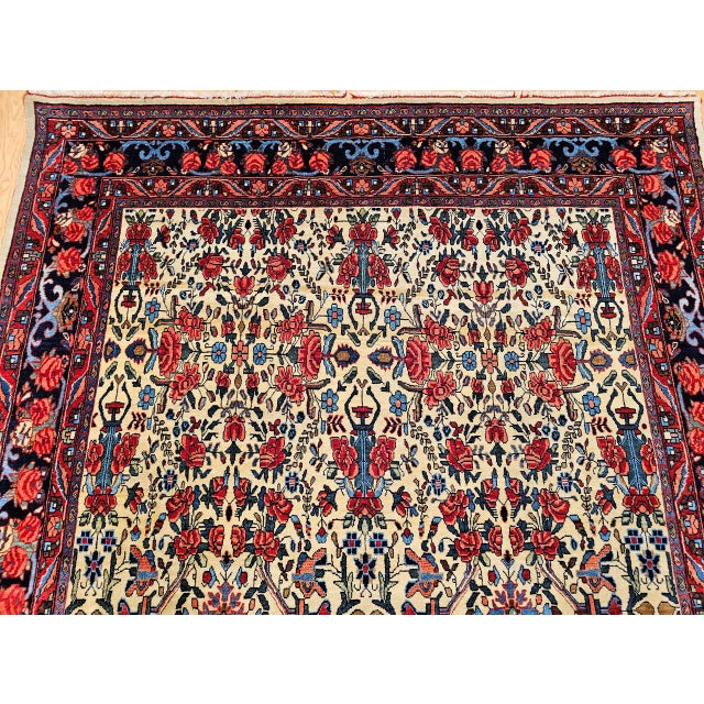 Vintage Persian Bidjar Area Rug, Hand-Knotted Wool, All-Over Golfarang Floral Pattern, Yellow & Red, 5x9 For Sale - Image 16 of 18