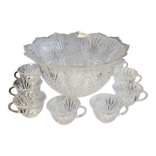 Vintage Portico Pattern Punch Bowl and Glasses Set For Sale
