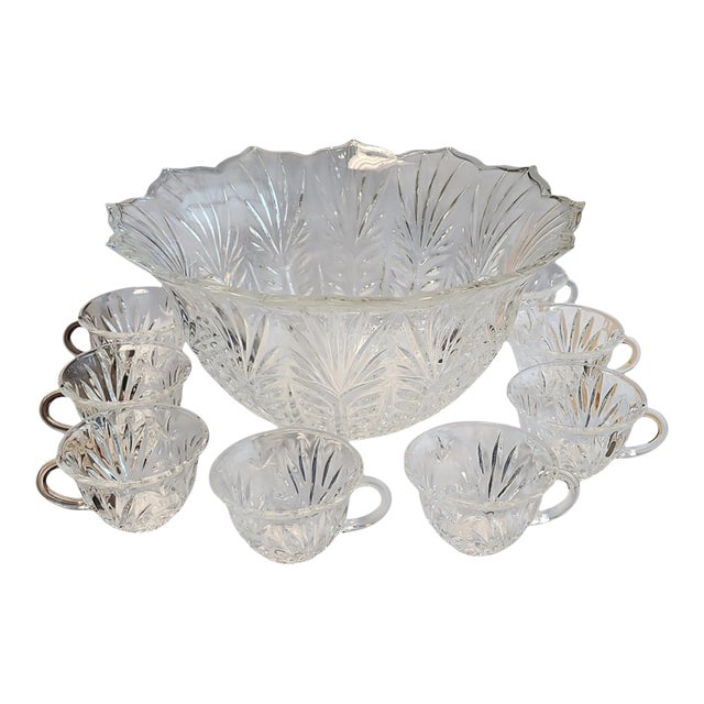 Vintage Portico Pattern Punch Bowl and Glasses Set For Sale