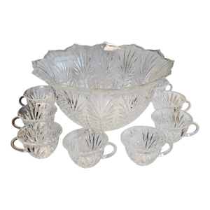 Vintage Portico Pattern Punch Bowl and Glasses Set