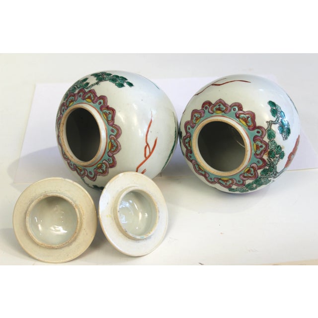 Early 20th Century Pair of Antique Chinese Porcelain Ginger Jars Vases Covers, Kangxi Marks Matched For Sale - Image 5 of 12