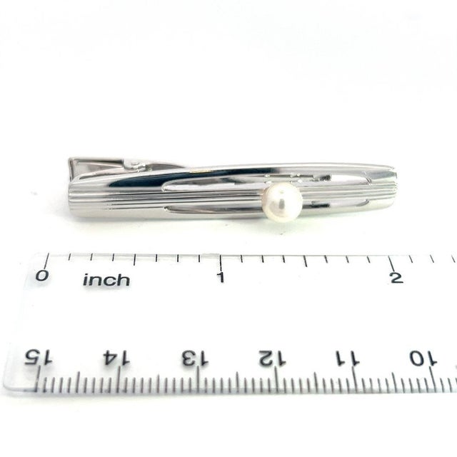 1990s Mikimoto Estate Tie Bar Sterling Silver 6.35 mm For Sale In New York - Image 6 of 7