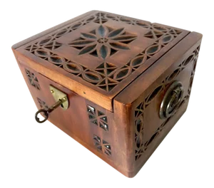 Mid 20th Century Vintage American Folk Art Handcrafted Wood Box by Sue Corbett
