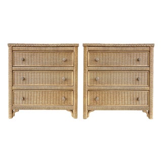 Henry Link Woven Wicker 3-Drawer Chests for Lexington, Pair For Sale