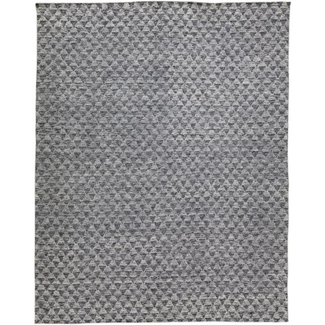 Modern Apadana's Safi Collection Handmade Allover Designed Gray Wool Rug For Sale - Image 11 of 11