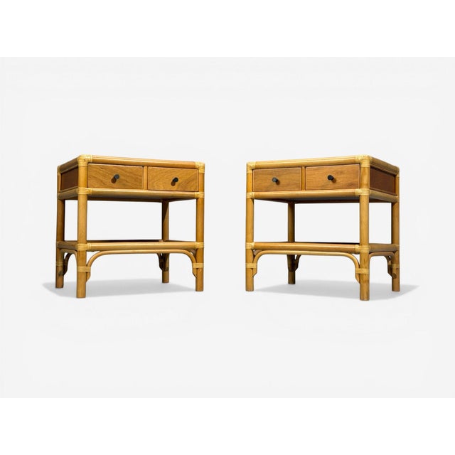 Wood Kenneth Bergenblad, Nightstands, Bamboo, Rattan, Brass, Sweden, 1970s For Sale - Image 7 of 13