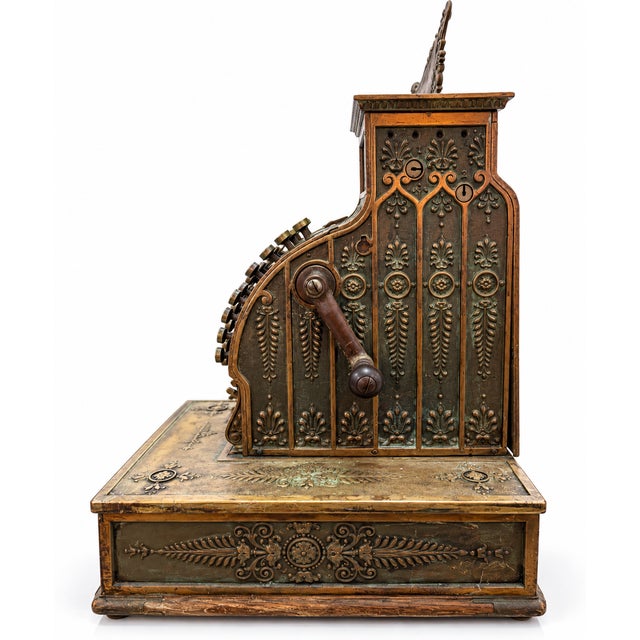 National Cash Register Co. Antique National Cash Register Brass Embossed Cash Register (Model 400 Series) For Sale - Image 4 of 5