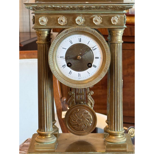 Metal French Gilt Bronze Portico Clock For Sale - Image 7 of 8