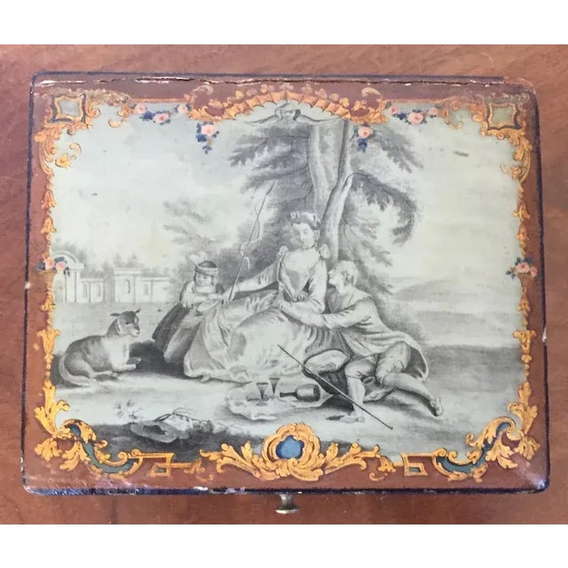 Antique 18th Century Belgian Grand Tour Lacquer Paint Decorated Wood Jewelry Trinket Box For Sale - Image 9 of 13