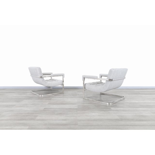 Milo Baughman Mid-Century Modern Chrome Scoop Lounge Chairs After Milo Baughman for Thayer Coggin For Sale - Image 4 of 9