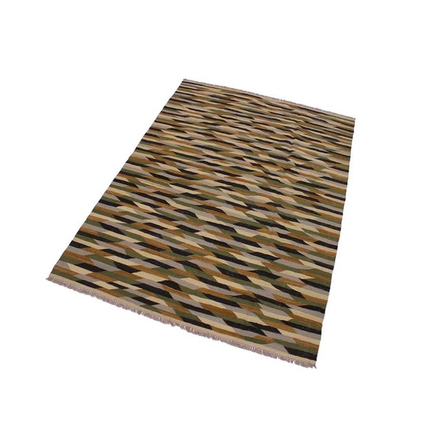 Contemporary 1990s Abstract Kilim Hand-Woven Wool Rug - 5′11″ × 8′2″ For Sale - Image 3 of 8
