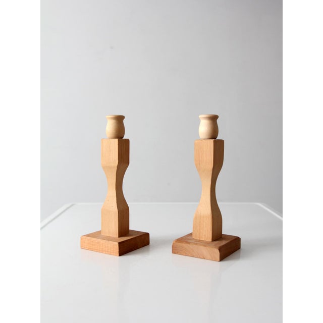 Pair of Vintage Handmade Wooden Candlesticks For Sale - Image 10 of 11