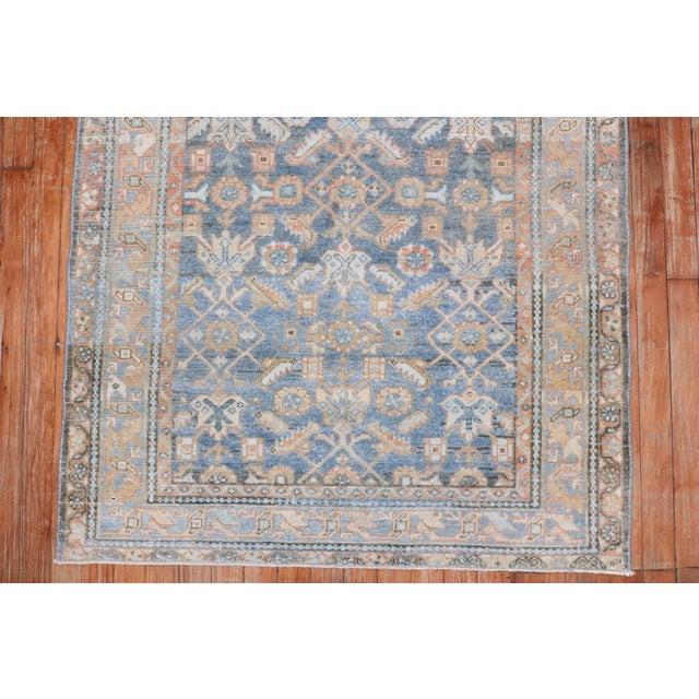 Rustic Zabihi Collection Light Blue Persian Malayer Small Runner For Sale - Image 3 of 8