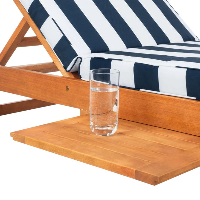 Newport Chaise Lounge Chair with Side Table, Natural/Blue Stripe Cushion For Sale In Philadelphia - Image 6 of 10