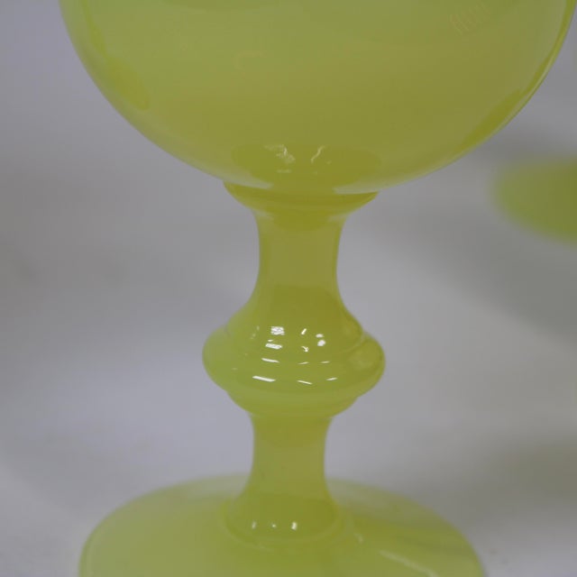 Glass 1930s Rare French Yellow Opaline Wine Glasses Attributed to Portieux Vallerysthal - Set of 5 For Sale - Image 7 of 10