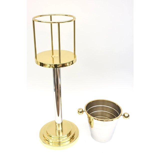 Towle Silversmiths Vintage 1970's Larry Laslo Signed Brass and Silver Plate Champagne Wine Stand Italian Restored For Sale - Image 4 of 13