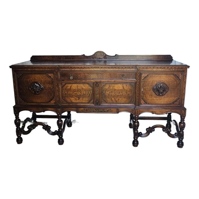 Large and Impressive Sideboard /Buffet, Jacobean / Spanish Revival Style Buffet by Royal Furniture Company Circa 1920. For Sale