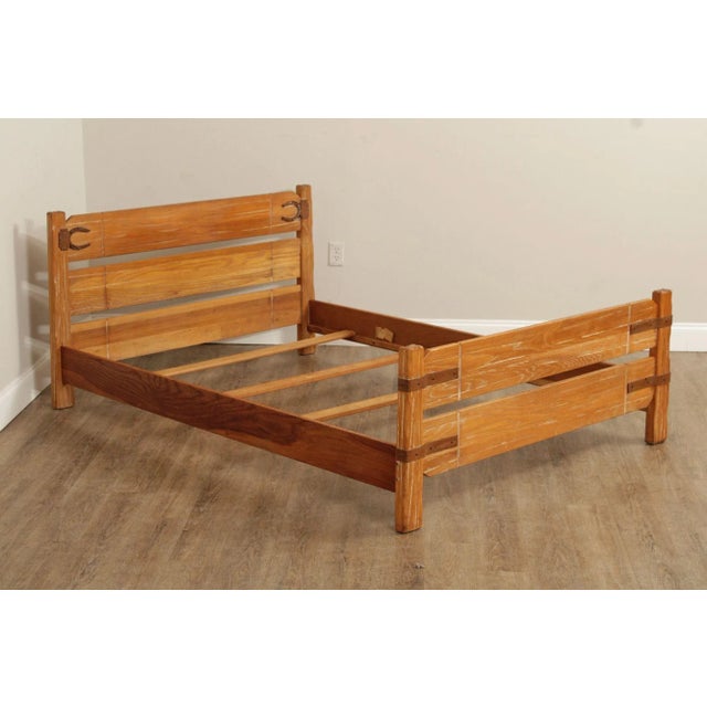 High Quality American Made Vintage Slatted Oak Full Bed Frame with Horseshoe Accents
