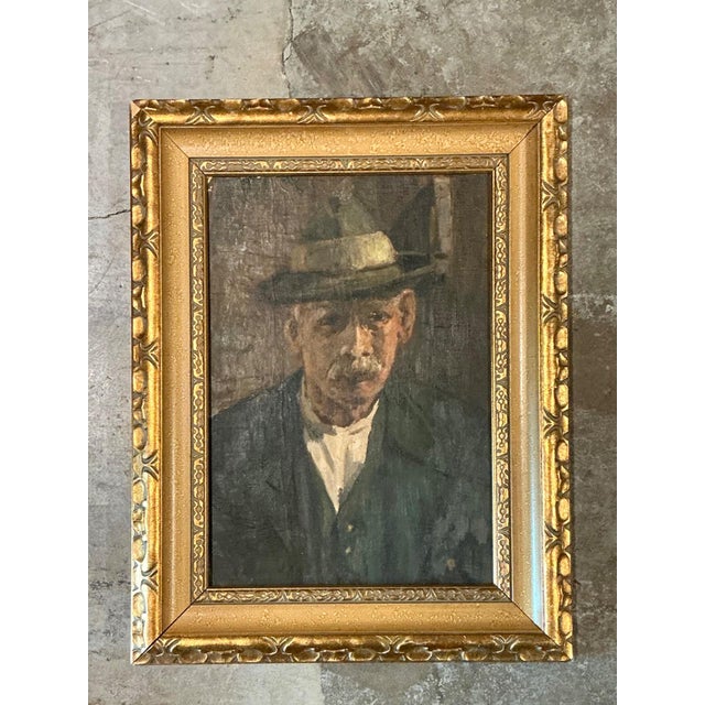 Coffee Vintage Framed Oil Portrait on Canvas For Sale - Image 8 of 13
