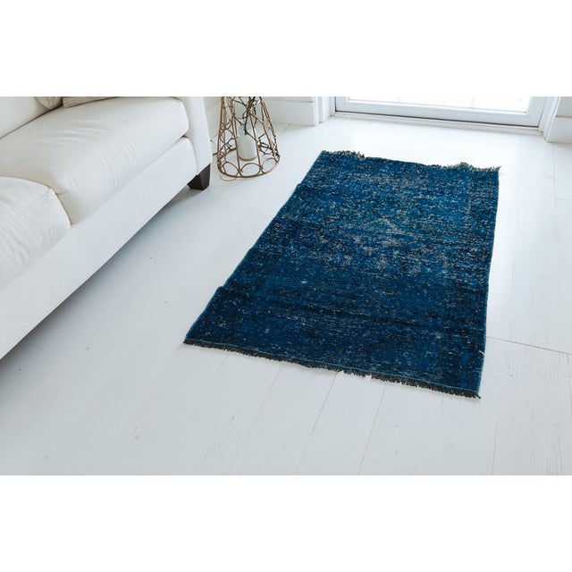 Textile Dark Blue Vintage Anatolian Carpet For Sale - Image 7 of 10
