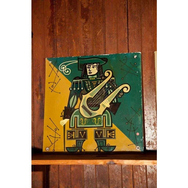 French 1960s Vintage French Musicians Panels- Set of 5 For Sale - Image 3 of 8