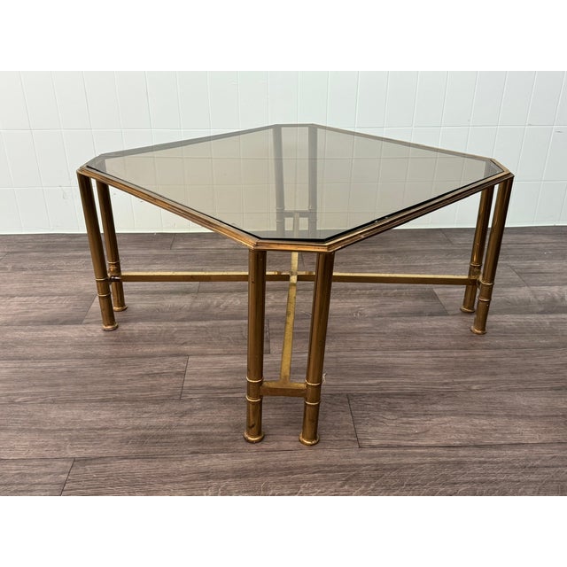Vintage Hollywood Regency Style Brass and Smoked Glass Coffee Table, 1970s For Sale - Image 6 of 17