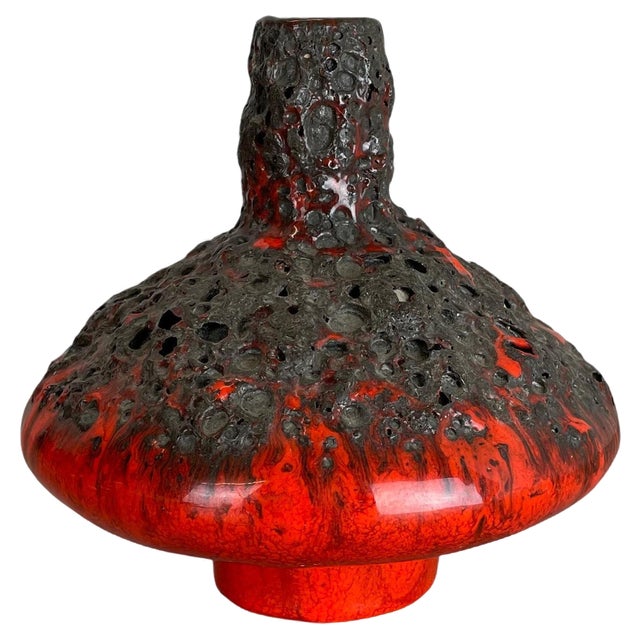 Red Black Ceramic Pottery UFO Vase from Otto Keramik, Germany, 1970s For Sale