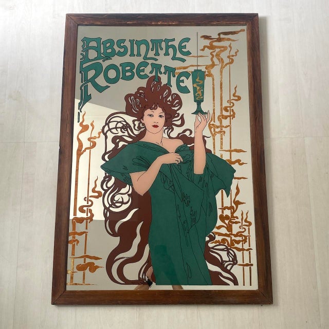 Vintage Art Nouveau Advertising Painted Mirror, 1980s For Sale - Image 12 of 12