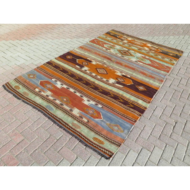 Mid 20th Century 60s Turkish Handmade Kilim Rug Area Rug For Sale - Image 5 of 11
