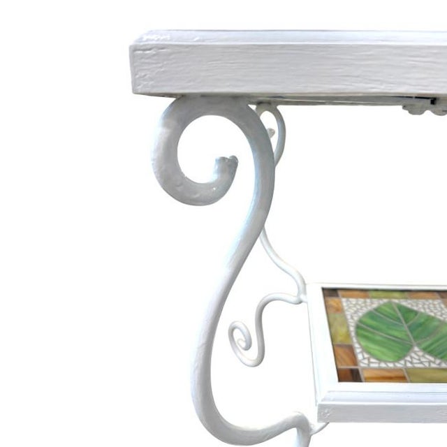 Cream Vintage Iron & Stained Glass Mosaic Frog Garden Table For Sale - Image 8 of 8
