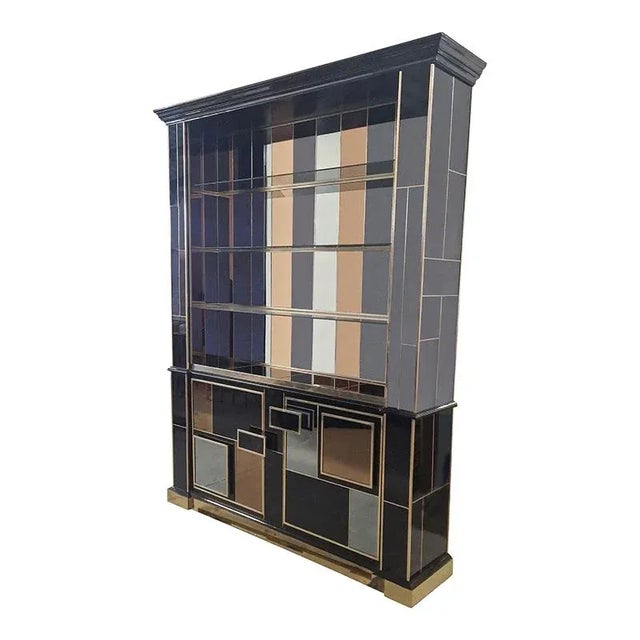 Wood Illuminated Mirrored Glass Bookcase, 1980s For Sale - Image 7 of 8