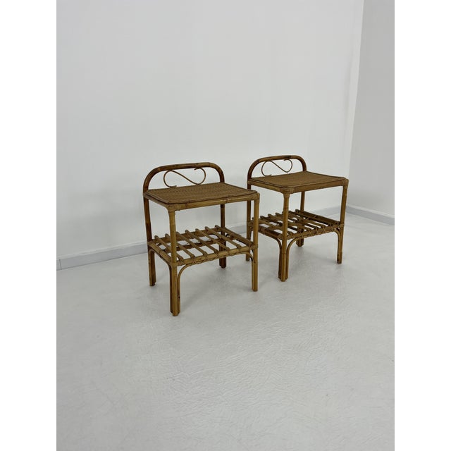 Set of Italian Rattan and Bamboo Bedside Tables, 1960s For Sale - Image 6 of 9