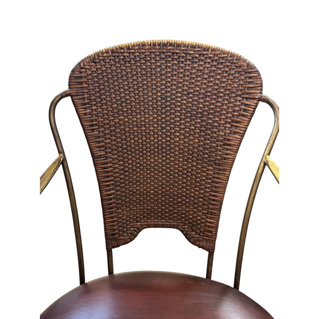Late 20th Century Vintage Maitland-Smith Bronze Finish Metal Armchair With Cane Back and Leather Seat For Sale - Image 5 of 10