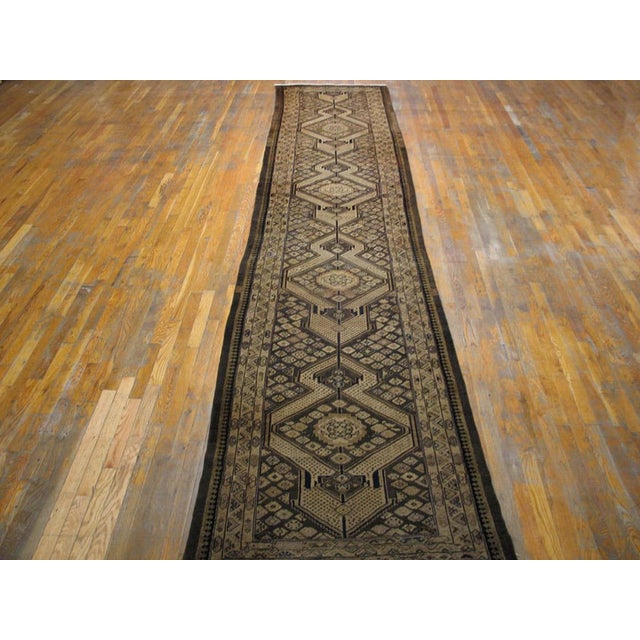 1890s Brown Medallion Antique Persian Serab Rug 3'5" X 16' Handknotted Wool Carpet For Sale - Image 4 of 6