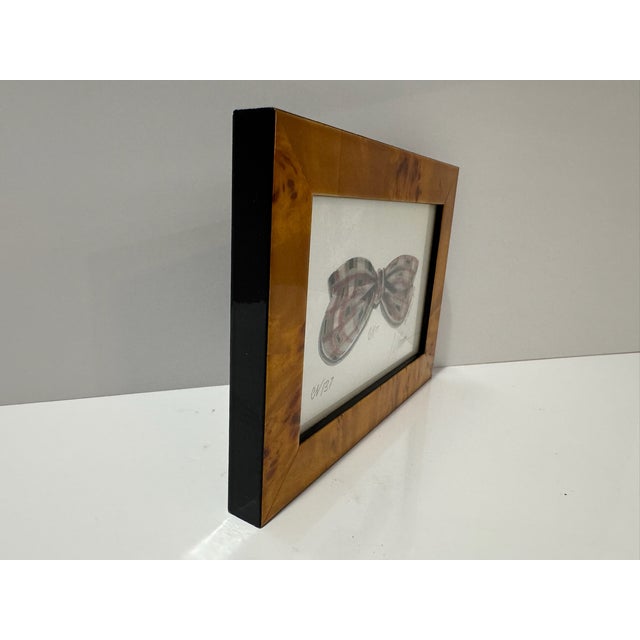Late 20th Century Kolene Spicher Original Watercolor Plaid Bow Miniature Signed Framed For Sale - Image 4 of 6