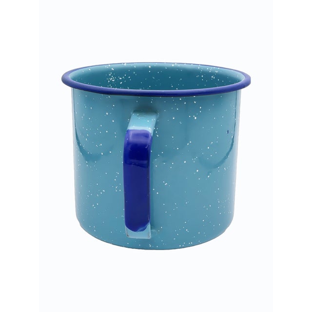 Oversized enamel mug is a beautiful turquoise with blue accents. Large enough to use as a very large mug, a bowl with...