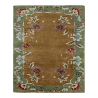 Rug & Kilim’s Chinese Art Deco Style Rug in Gold With Floral Pattern For Sale