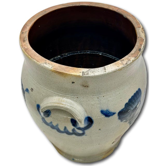 Outstanding Large 3 Gallon Size Antique American Stoneware Jar With Extensive Blue Hand Decorated Features - Circa 1830s For Sale - Image 14 of 18