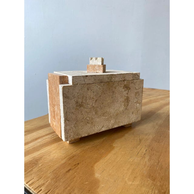 1970s Vintage Two-Tone Travertine Lidded Box, Circa 1970s For Sale - Image 5 of 10
